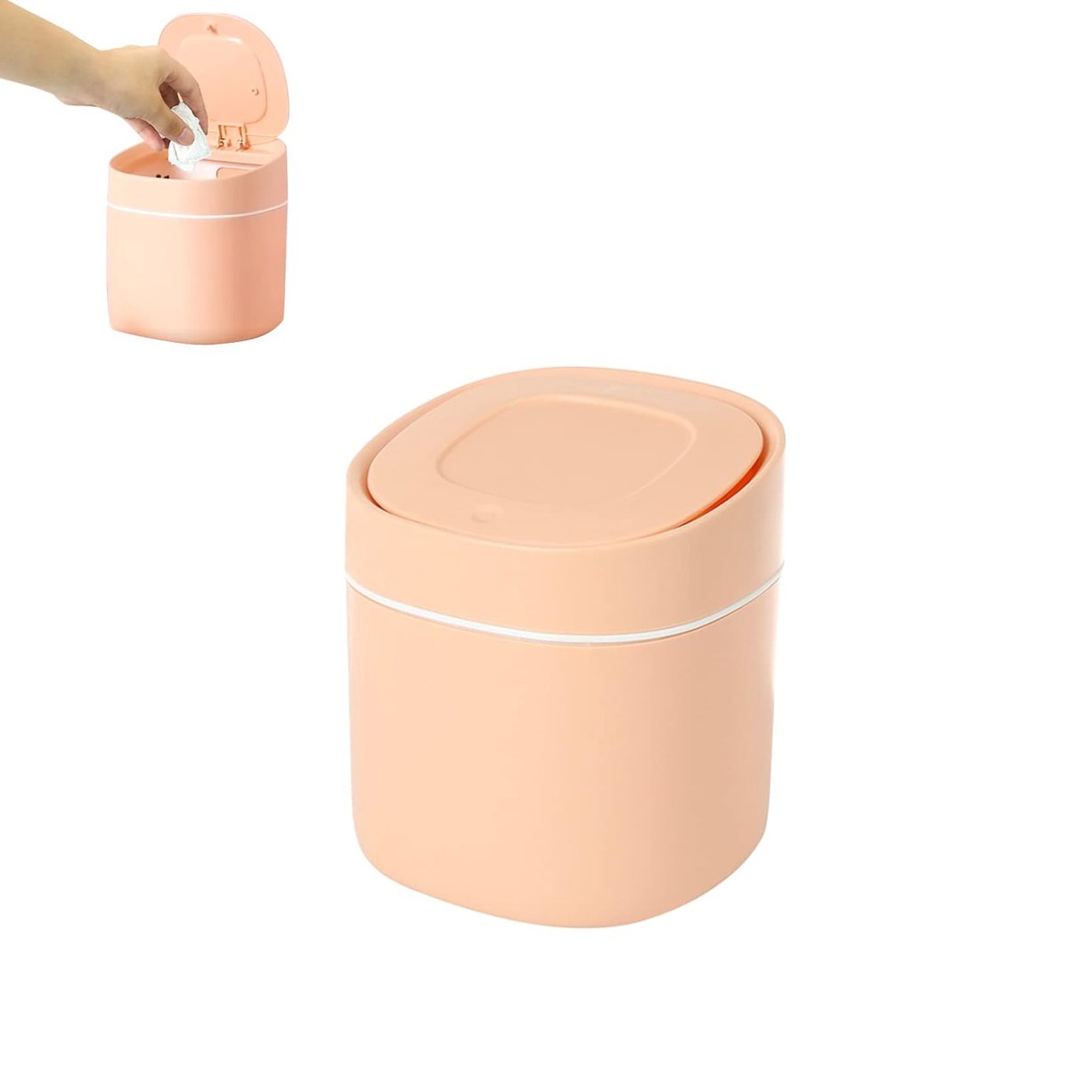 Tafelbak Kleine mini-desktopbak met drukdeksel Cosmetische bak voor familie Woonkamer Slaapkamer Badkamer Kantoor Binnen Plastic vuilnisbak, Roze