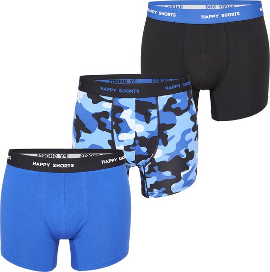 Happy Shorts Heren Boxershorts Trunks Camouflage Blauw/Zwart 3-Pack - Maat XXL
