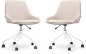 Nolon Nout-Isa Bureaustoelen Set van 2 Beige - Stof - Verstelbaar - Wielen - Zonder Armleuning - Wit Onderstel