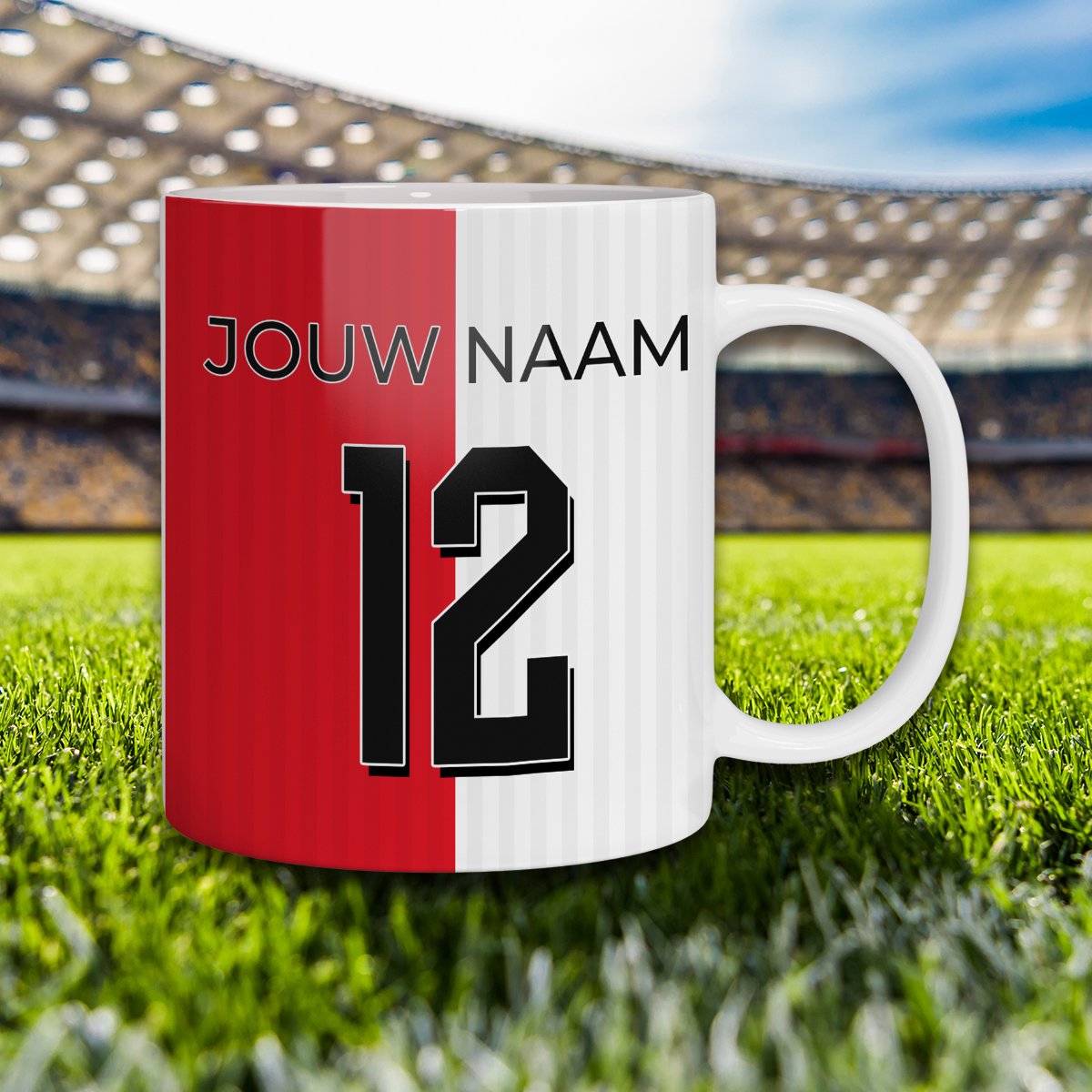Feyenoord Mok - Gepersonaliseerd met naam en nummer - 325ml - Voetbal cadeau Mokken - Feyenoord Artikelen Shirt Mok