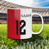 Feyenoord Mok - Gepersonaliseerd met naam en nummer - 325ml - Voetbal cadeau Mokken - Feyenoord Artikelen Shirt Mok