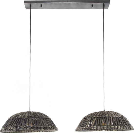 Hanglamp dome Waterhyacint | 2 lichts | zwart nikkel | 128x54x150 cm | eettafel lamp | eetkamer / woonkamer | industrieel / natuurlijk design