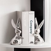 Decoratieve keramische boekuiteinden, eigenzinnige konijnenboekensteunen, konijntjesboekhouders stopper voor planken kunst boekensteun - zilver