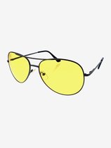 Piloten Nachtbril - Mistbril - Optimaal zicht in de auto - Pilotenbril geel / zwart - Voor dames en heren - inclusief brillenzakje