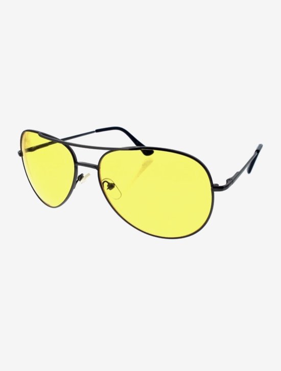 Piloten Nachtbril - Mistbril - Optimaal zicht in de auto - Pilotenbril geel / zwart - Voor dames en heren - inclusief brillenzakje
