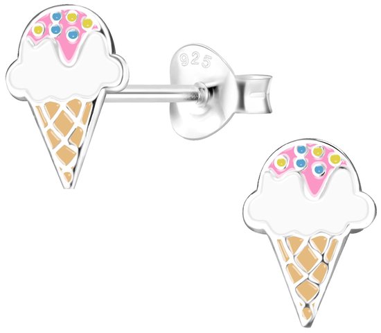 Joy|S - Zilveren ijsje oorbellen - wit roze met dip