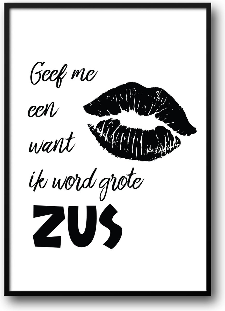 Geef me een kus want ik word grote zus fotolijst met glas - Prachtige kwaliteit - Bekend maken - - Harde lijst - Glazen plaat - inclusief ophangsysteem - Baby bekendmaking - Zwangerschap - In verwachting - Kind krijgen - Zusje - Kindje