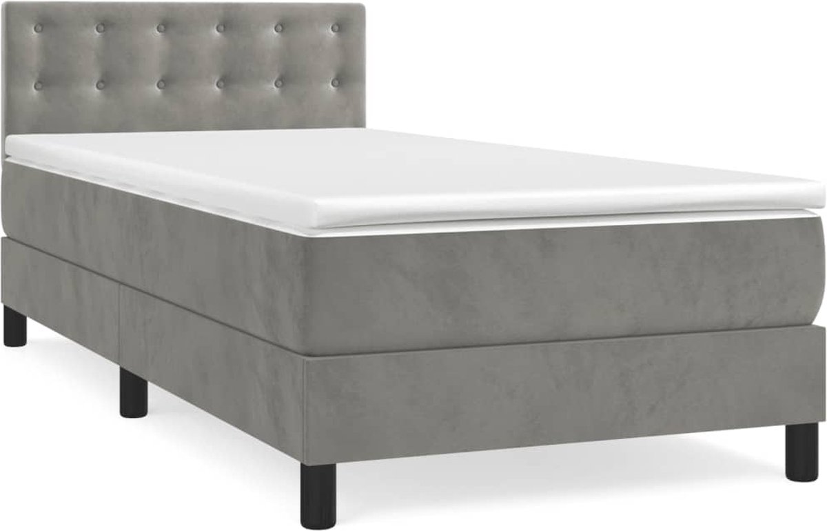 vidaXL - Boxspring - met - matras - fluweel - lichtgrijs - 100x200 - cm