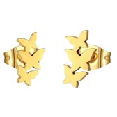 Aramat jewels ® - Goudkleurige oorbellen 3 vlinders zweerknopjes chirurgisch staal 10mm x 6mm