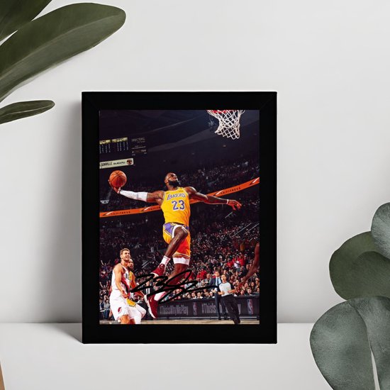 Lebron James Kunst - Gedrukte handtekening - 10 x 15 cm - In Klassiek Zwart Frame - LA Lakers - Los Angeles - NBA - Basketbal - MVP