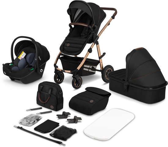 Lionelo Amber 3 in 1 Kinderwagen 3in1 — Reiswieg Buggy Baby Autostoel — ADAC geteste set — Vanaf geboorte (0-22 kg, tot 4 jaar) — Geveerde Pompwielen — Zacht Babymatras — Compact Snel Opvouwbaar — Babytas — Regenscherm — Insectennet — Autostoeltje