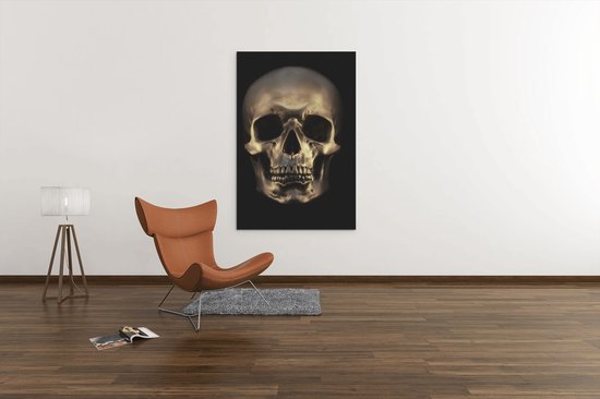 Canvas - Schilderij - Gouden Schedel - Wanddecoratie - 60x40x2 cm