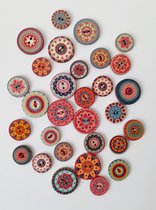 Houten knopen mix - 30 stuks - kleurrijk - print - gekleurd - rond