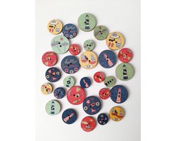 Houten knopen - gekleurd - zomer - strand - 30 stuks - rond - vrolijke print