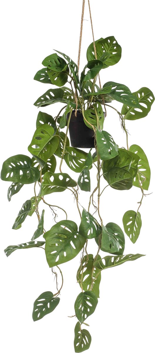 Emerald Kunst Hangplant in pot Monstera Monkey 80cm - Kunstplant voor binnen Groen