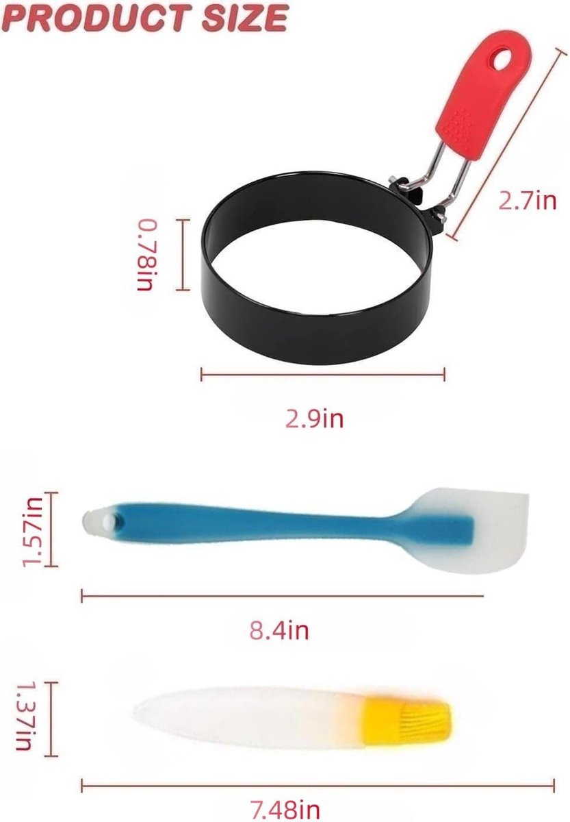 Roestvrijstalen eierring, spiegeleivormen, anti-aanbaklaag, eierringen met klapgrepen, ronde eierringen voor het koken van spiegelei/pannenkoeken/omeletten en meer