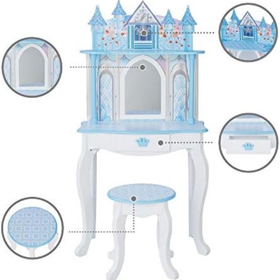 COSTWAY 2-in-1 kinderkaptafelset, kinderkaptafel met spiegel, open