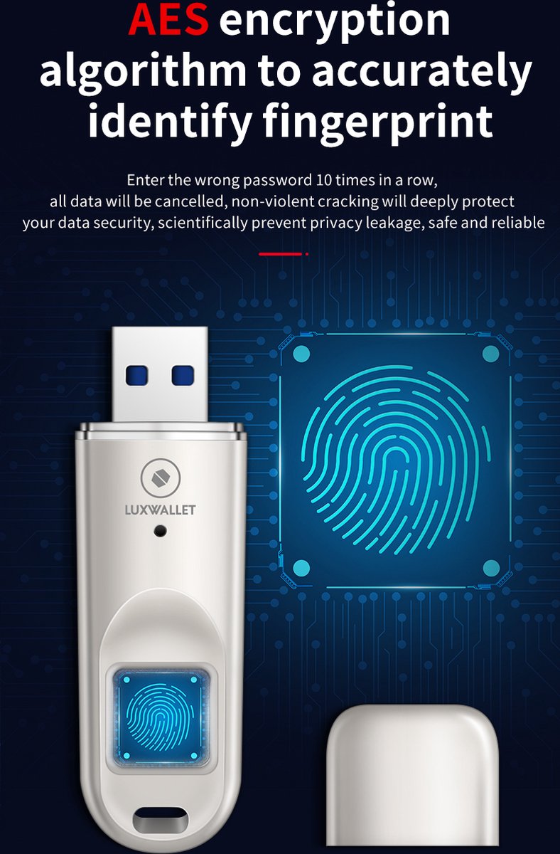 LUXWALLET SecureTouch – Clé USB 3.0 avec empreinte digitale – Sécurité  intégrée –... | bol