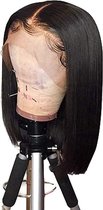 Pruiken Dames Echt Haar Kort - Human Hair Wig Wasbaar - Bruin - 20 cm