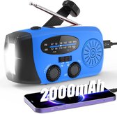 Radio d'urgence portable - Power bank 2000 mAh - Lampe de poche - Manivelle Solar - Alarme SOS - Kit d'urgence - Plastique - Blauw