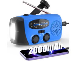 Draagbare noodradio - Powerbank 2000 mAh - Zaklamp - Solar opwindbaar - Noodpakket - Kunststof - Blauw