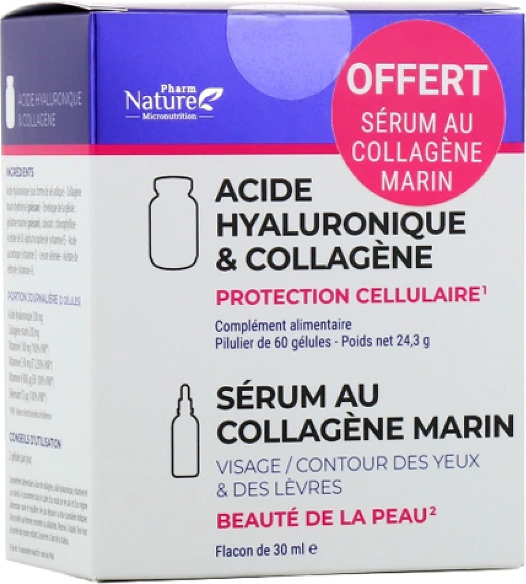 Goedkoopste Pharm Nature Duo Hyaluronzuur & Collageen 60 Capsules Marine Collageen Serum 30 ml Gratis