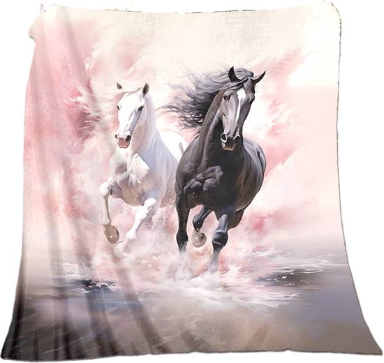 Fleece deken - paarden - flanel - plaid - 130 x 150 cm