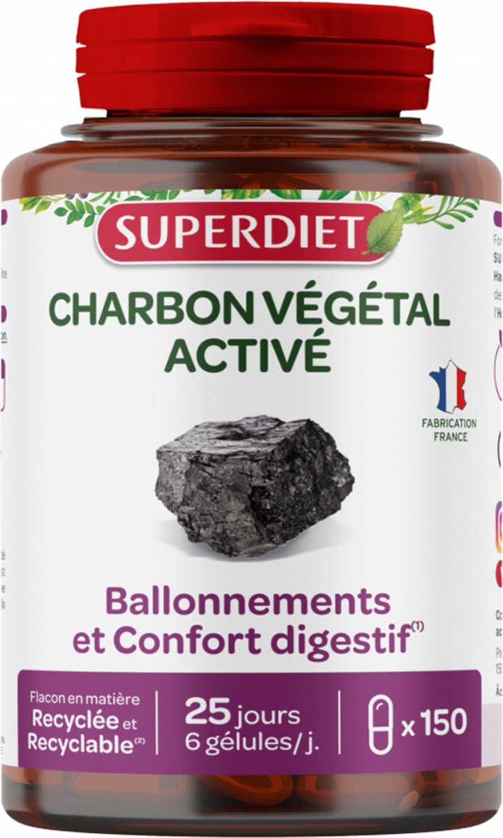 Goedkoopste Superdiet Geactiveerde Plantaardige Koolstof 150 Capsules