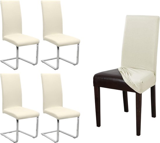 Set van 4 jersey stoelhoezen, elastische stretch hoezen katoen bi-elastisch, kleur naar keuze (crème