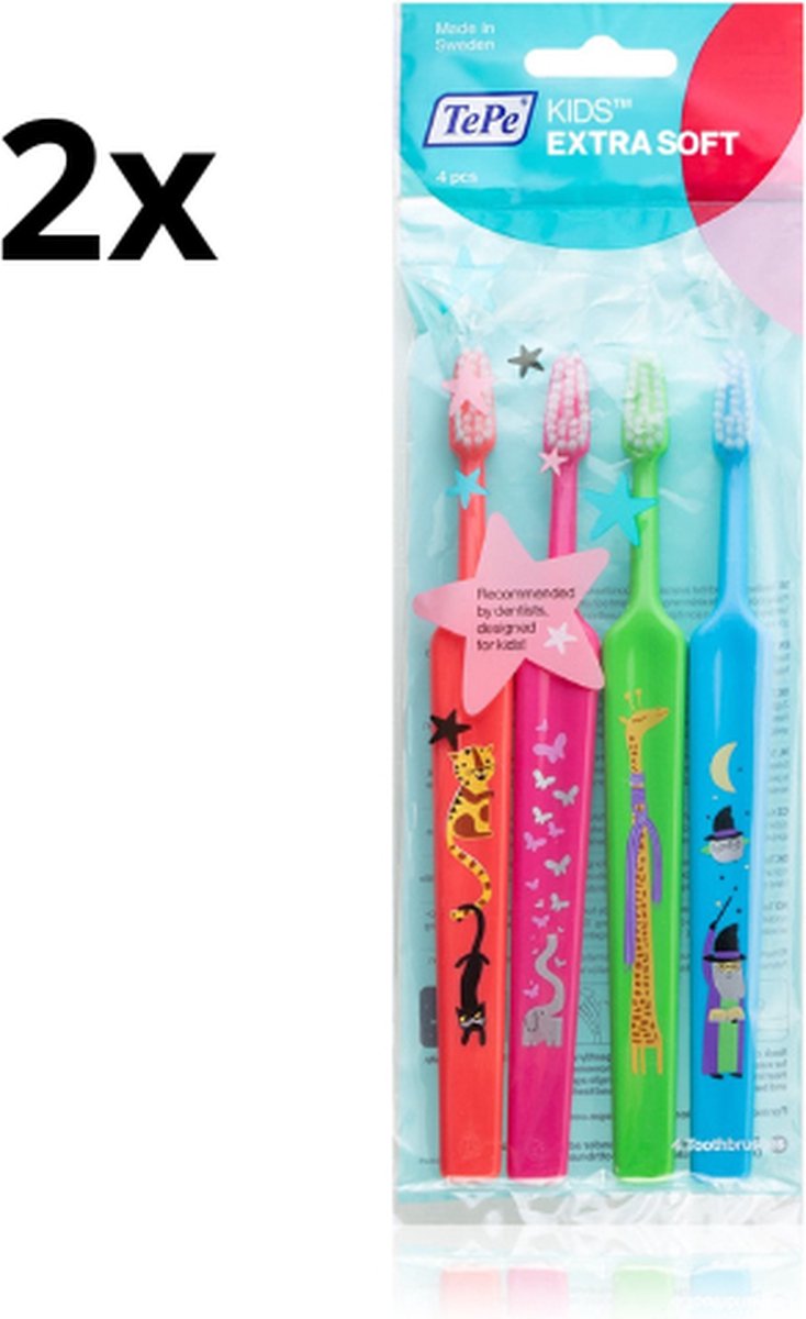 2x TePe Kids Extra Soft Tandenborstel 4-pack - Voordeelverpakking