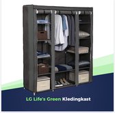 LG Life’s Green Opvouwbare Kleerkast – Kledingrek met 12 Legplanken en Ophangstang – Stoffen Kledingkast – 225KG Draagvermogen – 143x44x169CM – Grijs