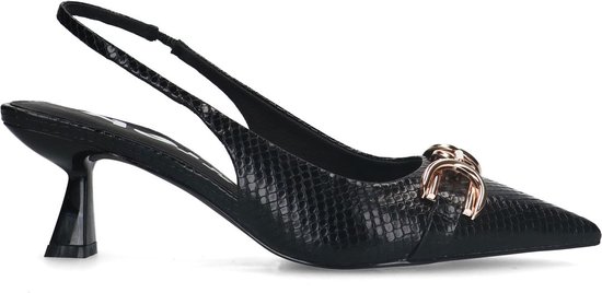 Sacha - Dames - Zwarte slingback pumps met goudkleurige chain - Maat 38