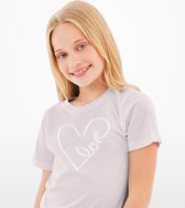 T-shirt voor meisjes met love hart | Oud Roos | Wit | Maat 134