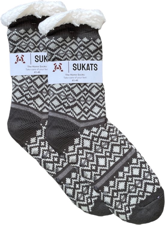Sukats - Homesocks - Chaussettes d'intérieur - Femmes et hommes - Taille 41-46 - Wit - Noël - Antidérapant - Fluffy - Plusieurs tailles et variantes