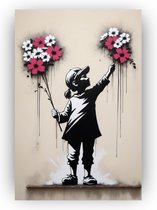 Banksy Meisje met bloemen poster - Street art muurdecoratie - Posters Banksy - Wanddecoratie kinderkamer - Posters woonkamer - Kantoor decoratie - 40 x 60 cm