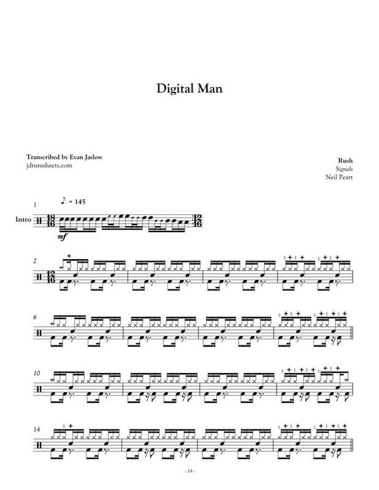Drum Sheet Music Rush Rush Digital Man (ebook), Evan Aria Serenity