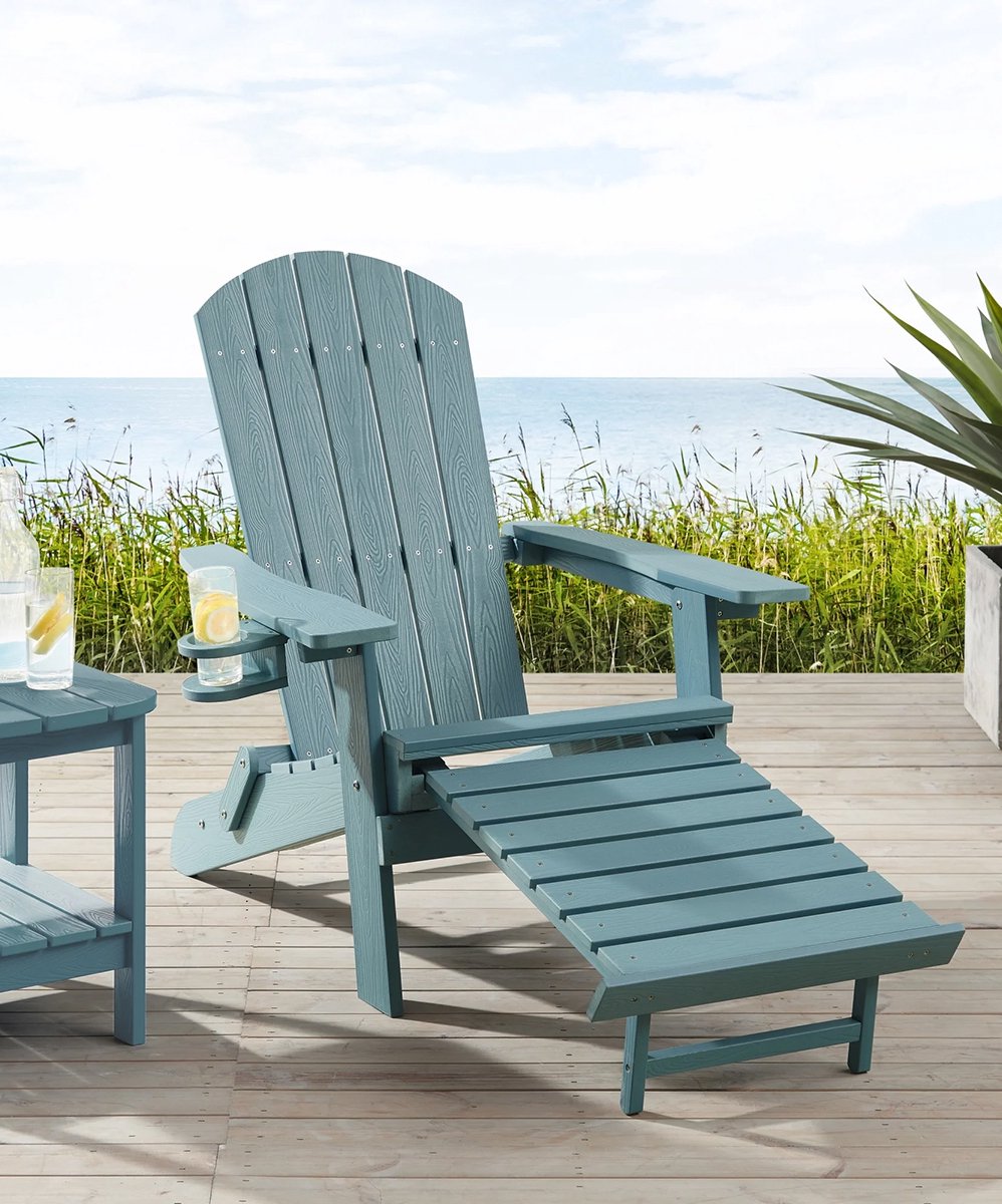 Tuinstoel Adirondack Stoel Arizona- Aqua - Met Voetenbankje - Houtlook - Hoogwaardig Kunststof