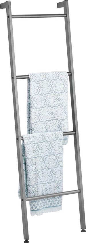 Vrijstaande handdoekenladder voor de badkamer – handdoekenrek met 4 niveaus van metaal – handdoekhouder voor badhanddoeken, kleding of kranten – grafiet grijs