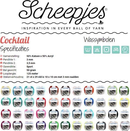 Scheepjes - Cocktail - Willekeurige kleurenmix - 12 bollen - 50gr - 125mtr
