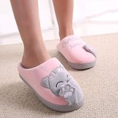 Winter Katoenen Pantoffels, Comfort Geheugen Schuim Kat Schattige Cartoon Pantoffels, Warme Pluche Zachte Anti-slip Indoor Pantoffels-Roze (40/41 EU Maat)