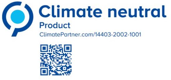 Logo met 'Climate neutral Product' en QR-code.