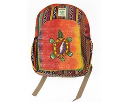 Handgemaakte Hennep Rugzak - Kleurrijke Boho Backpack met Schildpad Borduursel - Duurzame Nepal Tas - Festival Rugzak