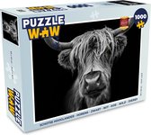 Puzzel Schotse Hooglander - Horens - Zwart - Wit - Koe - Wild - Dieren - Legpuzzel - Puzzel 1000 stukjes volwassenen