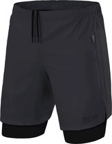 TCA Mannen Ultra 2 in 1 Hardloop Gym Shorts met Ritszakje - Grijs (2x ritszakken), XXL