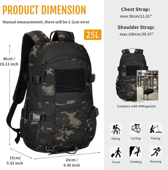WYNEX Borsa Tattica Molle Admin In Nylon 1000D - Organizer EDC Con Finestra Trasparente E Spazio IPad - Zaino Utility Per Attrezzatura, Mappe, IFAK - Include Patch