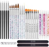 Elysee Beauty 28 pcs Nail art brush set - Penselen set voor Nagel Gel, Acryl en Polygel - Nagel kwasten kit - Nagelvijl 100/180 & nagel kwast houder
