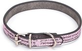 Nobleza Hondenhalsband Roze met glitters en letterprint - Lengte 38 cm - Halsband met gespsluiting - Kunstleder halsband hond - Puppyhalsband - Halsband pup - S