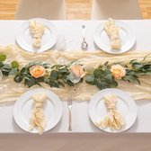 tafelloper van witte kaasdoek, 90 x 400 cm, omvangrijke, lange, rustieke tafelloper van gaas, romantische semi-doorschijnende stof, tafelkleed voor boho-bruiloftsprieel, decor voor verjaardagsfeestje (beige - 2 stuks)