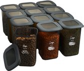 Voorraaddozen met deksel, luchtdicht, set van 12 stuks, BPA-vrij, voor het bewaren van muesli, meel en suiker, praktische opbergdoos voor alle levensmiddelen