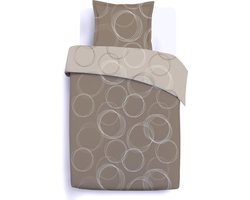 VISION Lenny - Tweezijdig omkeerbaar Dekbedovertrekset - 100% katoen: zacht en soepel - Eenpersoons - Dekbedovertrek 140 x 200 cm met 1 bijhorende sloop - Beige - Oekotex gecertificeerd